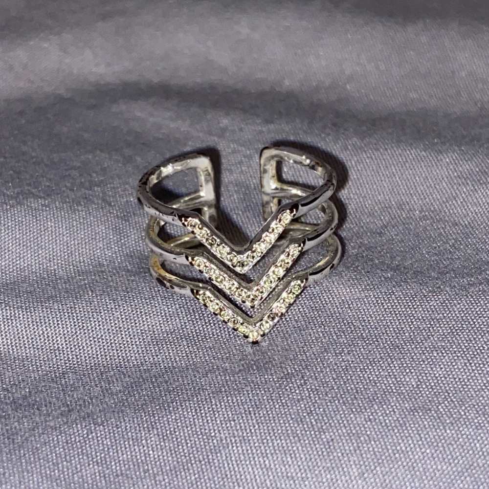 Stacked Silver V Ring